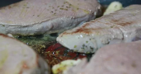 Chef Cooking Steak in the Pan Video stock 140140250