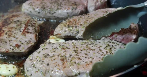 Chef Cooking Steak in the Pan Stock-Footage 140143266