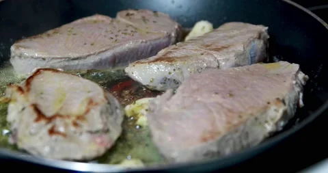 Chef Cooking Steak in the Pan Stock-Footage 140144728
