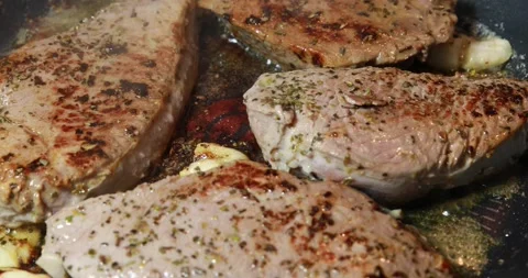 Chef Cooking Steak in the Pan Stock-Footage 140145670