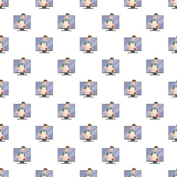 Chef cooking tutorial on screen seamless pattern Illustrazione stock