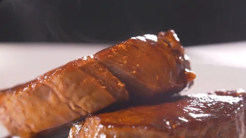 Chef cooks beef steak on fire, wholesome food Stock Footage 116688003