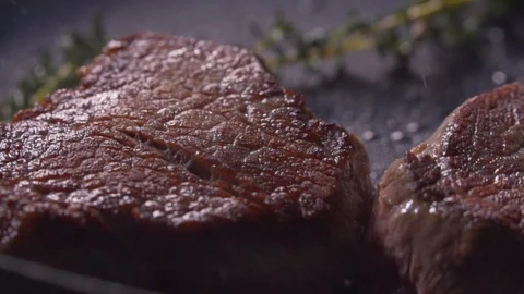 Chef cooks beef steak on fire, wholesome food Stock Footage 116688343