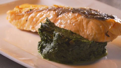 Chef cooks red fish on the grill, wholesome food, salmon Stock Footage 116688611