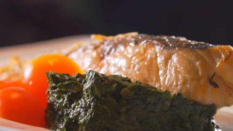 Chef cooks red fish on the grill, wholesome food, salmon Stock Footage 116688653