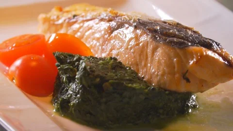 Chef cooks red fish on the grill, wholesome food, salmon Stock Footage 116688699