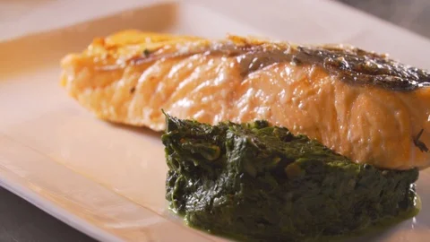 Chef cooks red fish on the grill, wholesome food, salmon Stock Footage 116688716