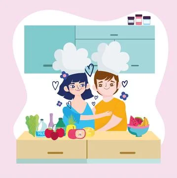 Chef couple cartoon Stock Illustration