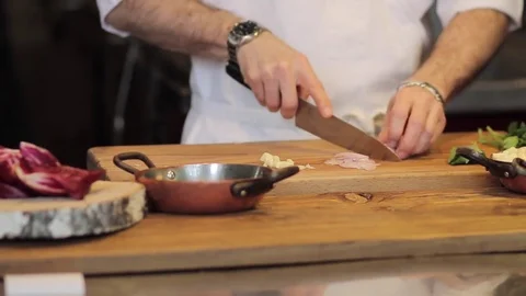 The chef cut an onion Stock Footage 73669657