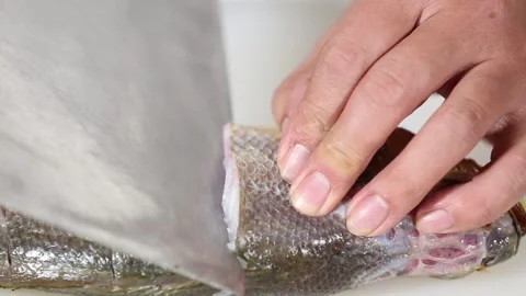 Chef cut yellow croaker with a knife (4) Stock Footage 202205994
