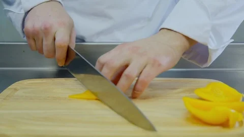 The chef cut yellow pepper Stock-Footage 70972740