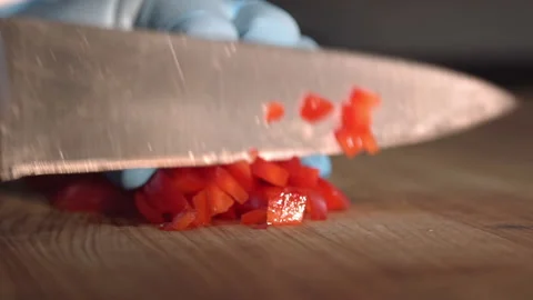 The chef cuts the bell pepper Stock Footage 158021780