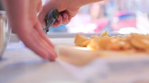 Chef cuts dough for the pie Stock Footage 64582579