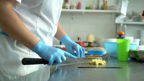 The chef cuts food close up Stock Footage 85661570