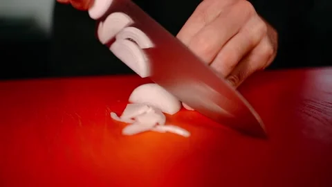 The chef cuts the onion on the board Stock-Footage 158171715