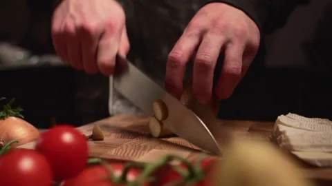 The chef cuts the pear. Stock Footage 151642849