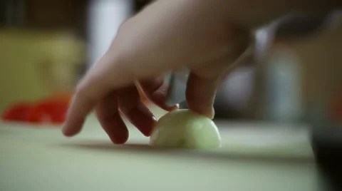 The chef cuts into pieces onions Stock Footage 59698758