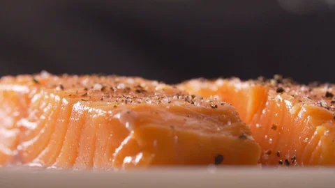Chef cuts red fish, the most delicious meat Stock Footage 116686900