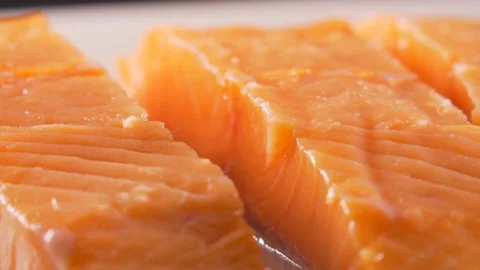Chef cuts red fish, the most delicious meat Stock Footage 116687021