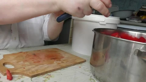 The chef cuts the tomatoes with a knife Stock Footage 138719550