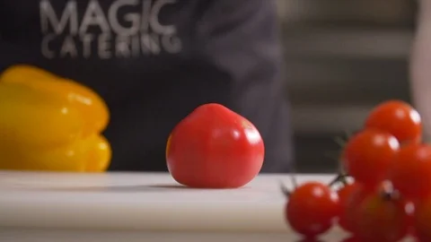 The chef cuts vegetables Stock Footage 83344497
