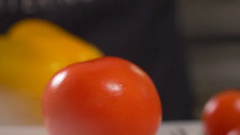 The chef cuts vegetables Stock Footage 83345401