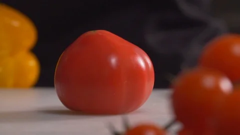 Chef cuts vegetables, peppers, tomato, avocado, healthy food Stock Footage 116683497