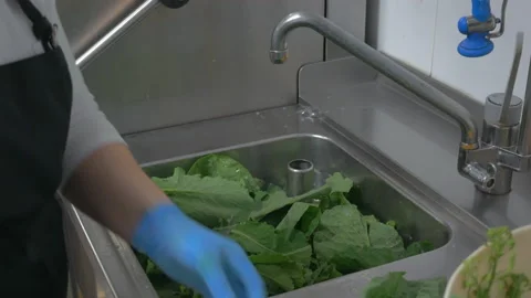 Chef cutting and preparing some green vegetable leaves for cooking. Stock Footage 148992165