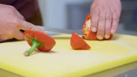 The chef cutting bell pepper. Stock Footage 152407168