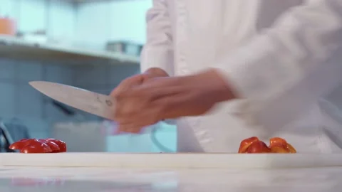 The chef cutting bell pepper. Stock Footage 154454814
