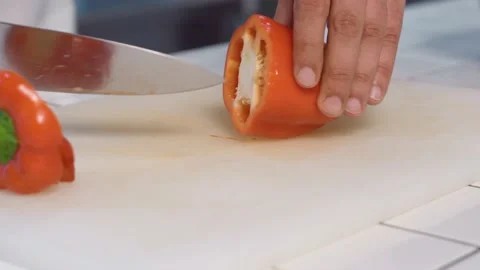 The chef cutting bell pepper. Stock Footage 154455472
