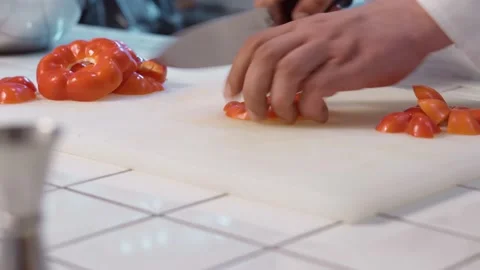 The chef cutting bell pepper. Stock Footage 154795399