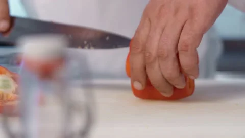 The chef cutting bell pepper. Stock Footage 154795420