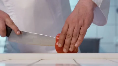 The chef cutting bell pepper. Stock Footage 154795719