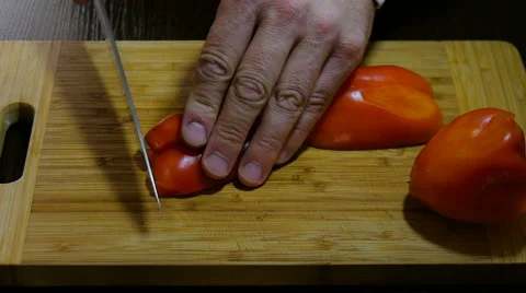 Chef cutting bell pepper salad Stock Footage 66303810