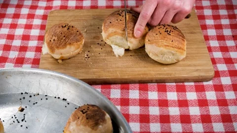 Chef cutting bread Stock Footage 201017432