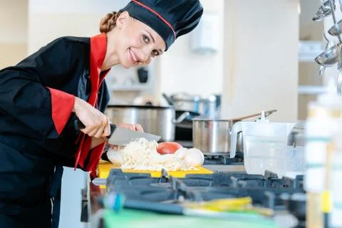 Chef cutting cauliflower 스톡 사진