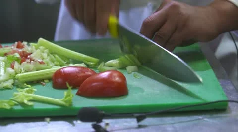 Chef Cutting Celery - Close Up Stock Footage 10916203