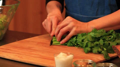 Chef Cutting Cilantro Stock Footage 37420139