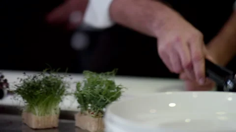 Chef cutting cooked meat at kitchen. Stock Footage 64116427