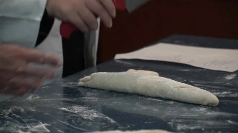 Chef Cutting Dough Stock Footage 317472633