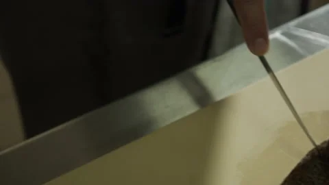 Chef is cutting fish in the kitchen 스톡 동영상 163317383