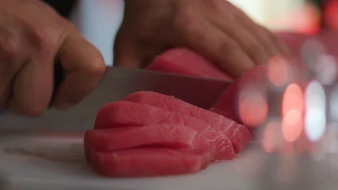 Chef cutting fresh meat raw lunch condiment preparation beef board cooking food Stock Footage 103291495