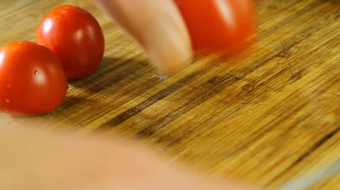 Chef cutting fresh tomatoes Stock Footage 68457142