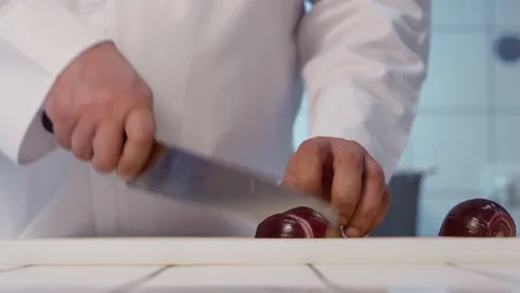 The chef cutting onion. Stock Footage 154455341