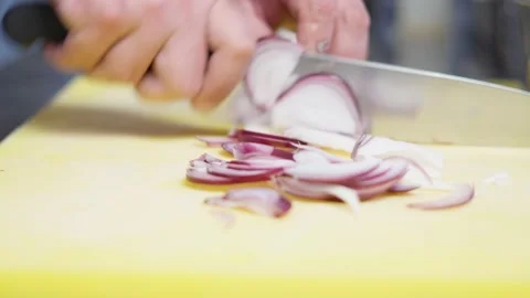 The chef cutting onion using sharp knife. Stock Footage 152404995