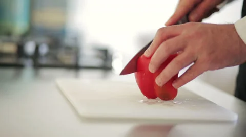 Chef cutting peppers Stock Footage 39379746
