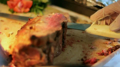 Chef Cutting Prime Rib Stock Footage 32420160