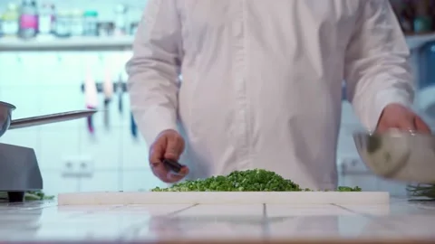 The chef cutting spring onion. Stock Footage 154796228