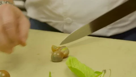 Chef cutting tomatoes Stock Footage 157282840